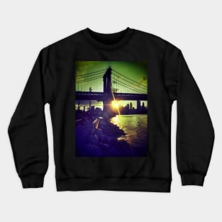 Manhattan Bridge Skyline Sun Brooklyn New York City Crewneck Sweatshirt